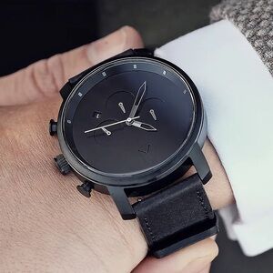 MVMT Men’s Black Sleek Chrono Chronograph Watch - Leather Band